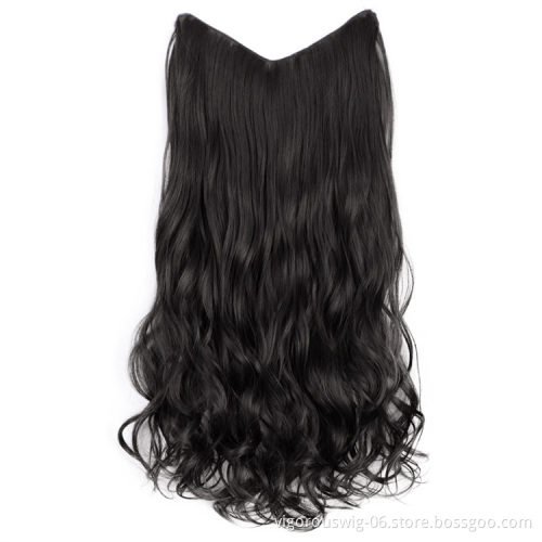 Vigorous Synthetic Hair Extensions Clips in Straight Curly Wavy 1 Piece Set Thick Hairpiece with 4 Clips Natural Black Color
